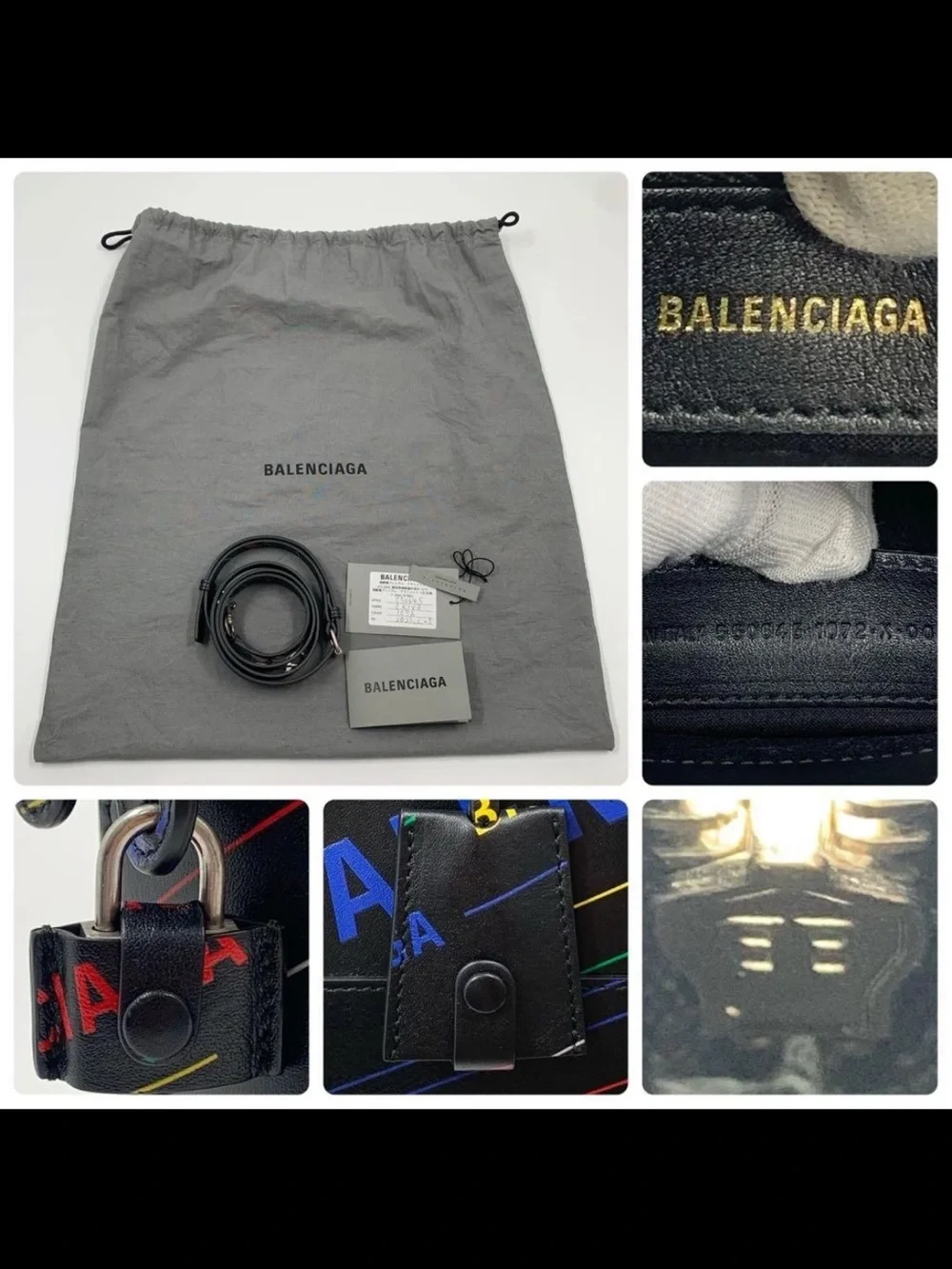 Balenciaga Black Multicolor Logo Dome Satchel with Top Handles